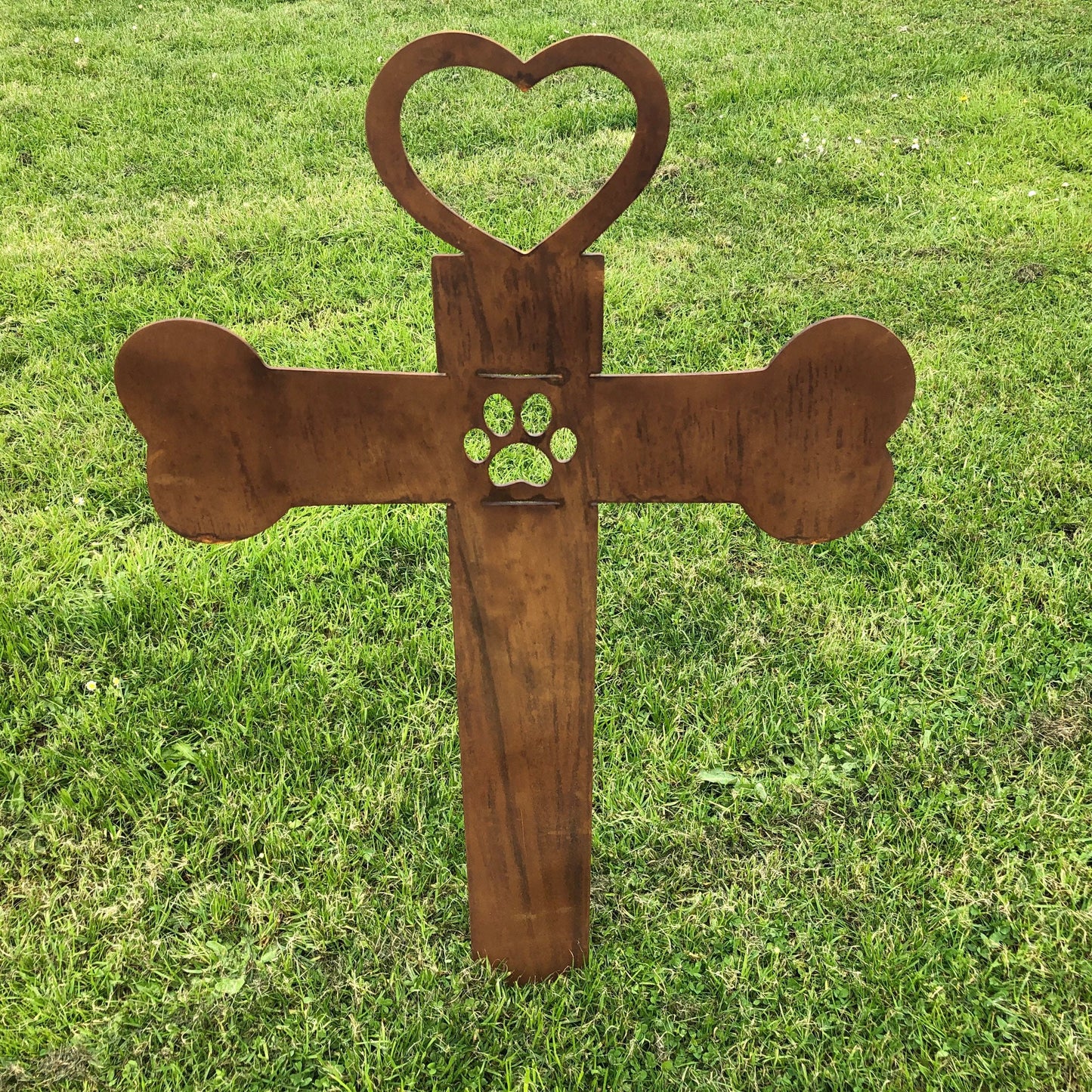 Rusty Metal Pet Memorial Cross Decoration
