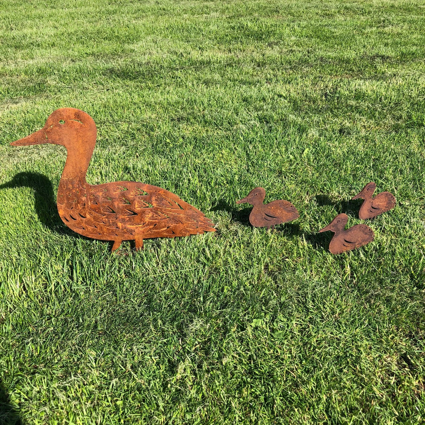 Rusty Metal Duck Set Garden Decoration
