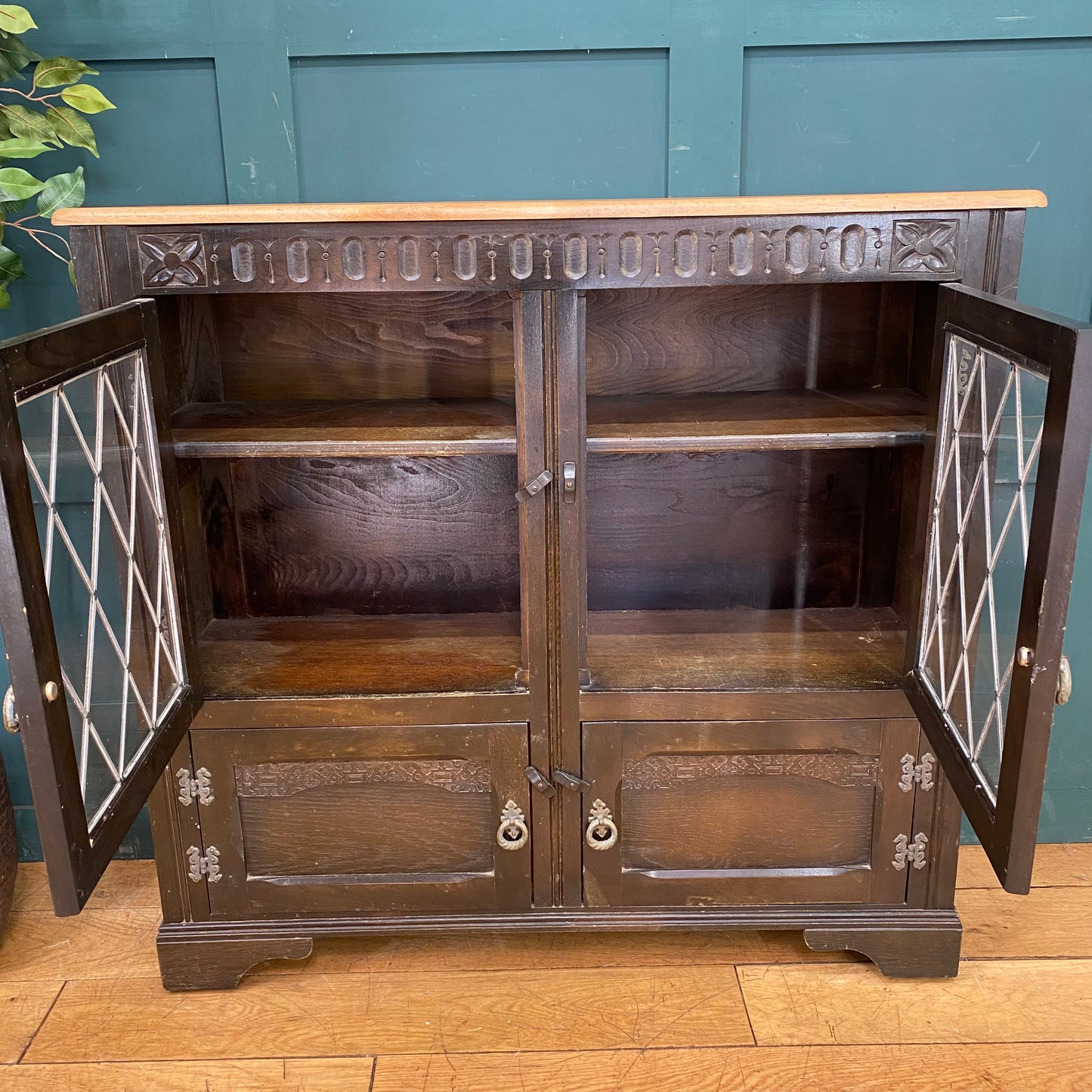 Vintage Oak Glazed Cabinet / Oak Bookcase /Gin Cupboard /Display Cabinet