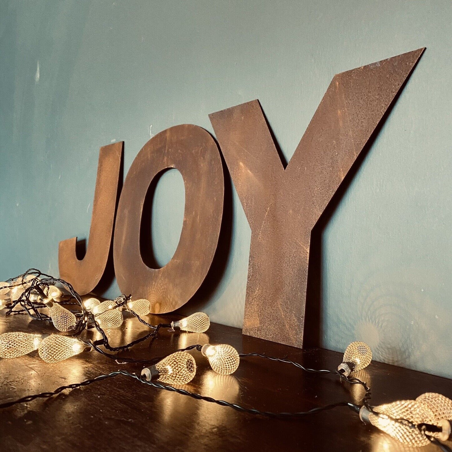 JOY Rusty Metal Letters Christmas Mantle Fireplace Decoration