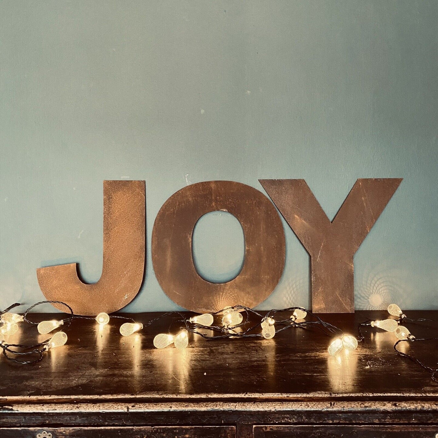 JOY Rusty Metal Letters Christmas Mantle Fireplace Decoration