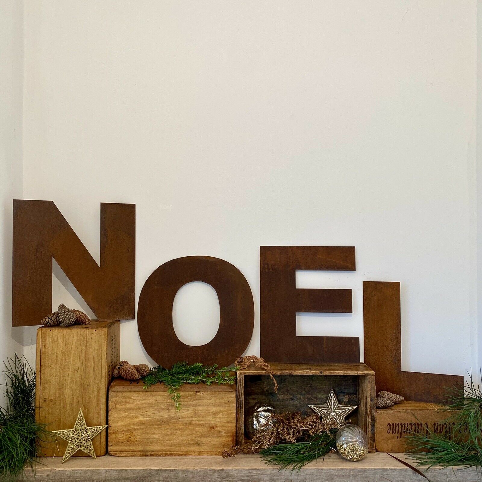 Rusty Metal Chunky Lettering- spelling NOEL
