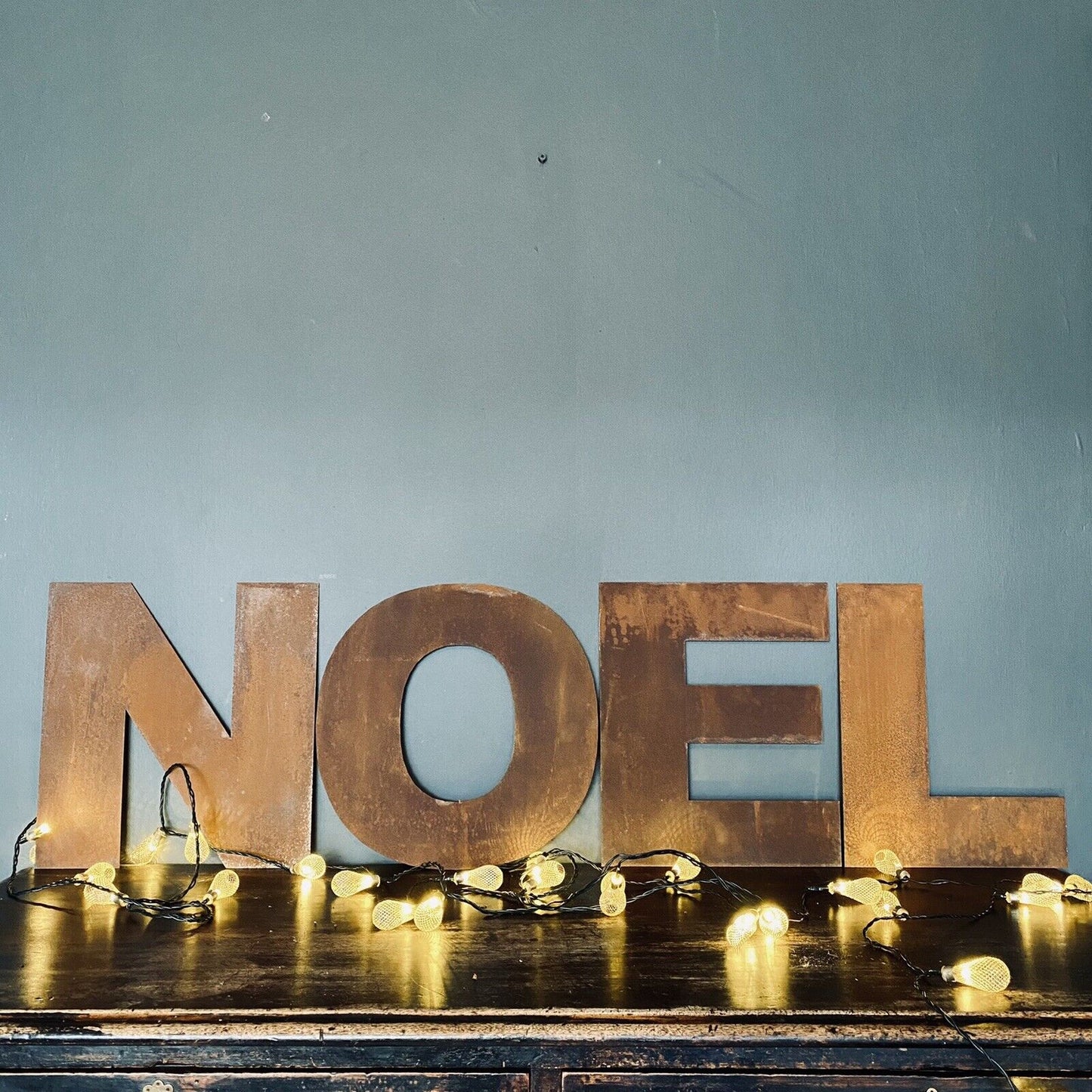 NOEL Christmas Mantle Fireplace Decoration / Rusty 12" Tall Fat Font Metal Letters
